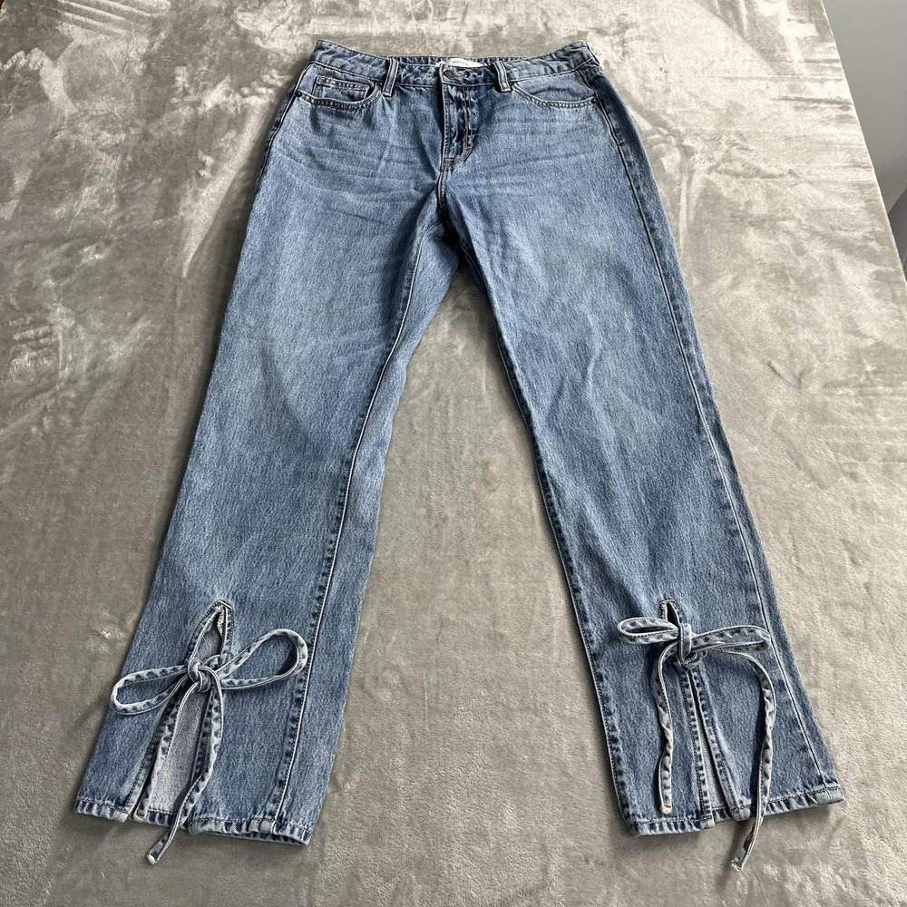 Hidden Jeans Womens 29 Blue High Rise Straight Tie Bow Slit Hem Denim Pants‎
